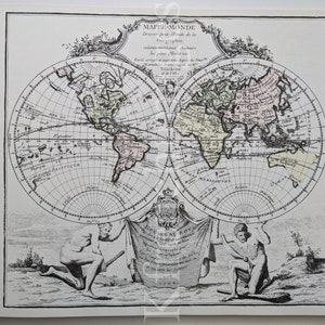 Stampa degli anni '80 di una mappa del mondo francese del 1778 dopo l'originale originale del XVIII secolo di Desnos dedicato al re