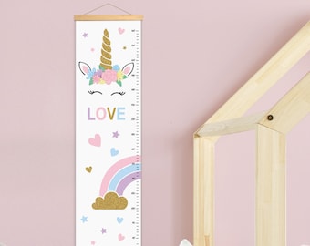 Rainbow unicorn Growth Chart, rainbow Growth Chart, Canvas Height Chart, unicorn Wall Art, gift for kids ,Kids Room Decor