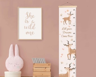 Height chart Bambi - canvas Growth Chart for kids room decor, deer growth chart, animals growth chart,  Girls height Chart