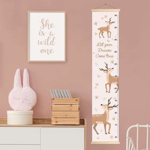 Height chart Bambi - canvas Growth Chart for kids room decor, deer growth chart, animals growth chart,  Girls height Chart