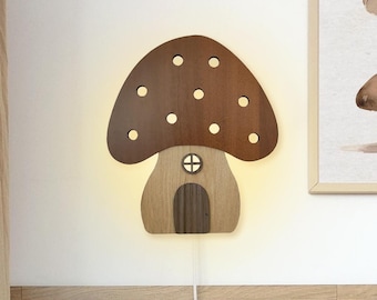 Mushroo night lamp kids, wooden night lamp, Mushroom house night ligh, kids Night Light, fairy house night lamp, Kids Lamp, nursery decor