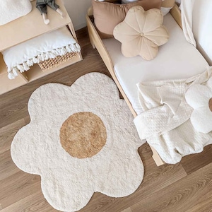 Daisy rug, cotton rug, Flower rug for kids room, Flower carpet, Daisy decor, Daisy room accessories, Kids rugs