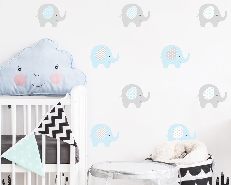 elephants wall decal nursery kids baby boy decals nursery | etsy