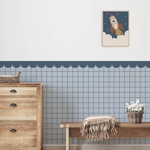 Grid Wallpaper mit gewelltem Design, Tapete schälen und aufkleben, entfernbare Tapete aus Stoff, halbe Wandtapete, geometrische Tapete
