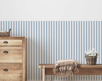 Wallpaper stripes lines blue, peel and stick wallpapaer, fabric removable wallpaper wainscoting style, wooden panel wallpaper