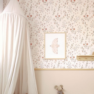 Floral wallpaper for half wall, flowers wallpaper, peel and stick wallpapaer, fabric removable wallpaper, wallpaper for kids room