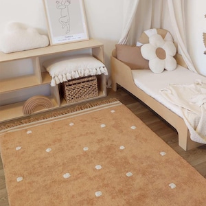 Deep Beige cream dots rug , cotton rug, rug for kids room, cream carpet, decor,  room accessories, nursery rug, cotton carpet
