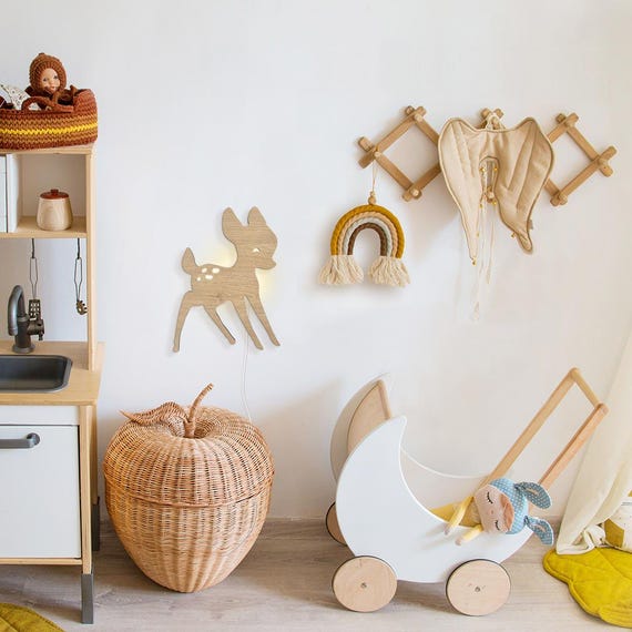 Buy Bambi Night Lamp Kids, Wooden Night Lamp, Boho Theme Decor - Main Image