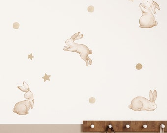 Bunny Wall Decals watercolor removable fabric wall decals, Kids Room Decal, cute rabbit kids wall stickers for kids, nursery stickers