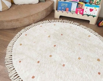 Rounded rug  pink brown dots, Rounded rug for kids room, Cotton rug with dots, colorful rug, kids carpet, nursery rug, dotted rug