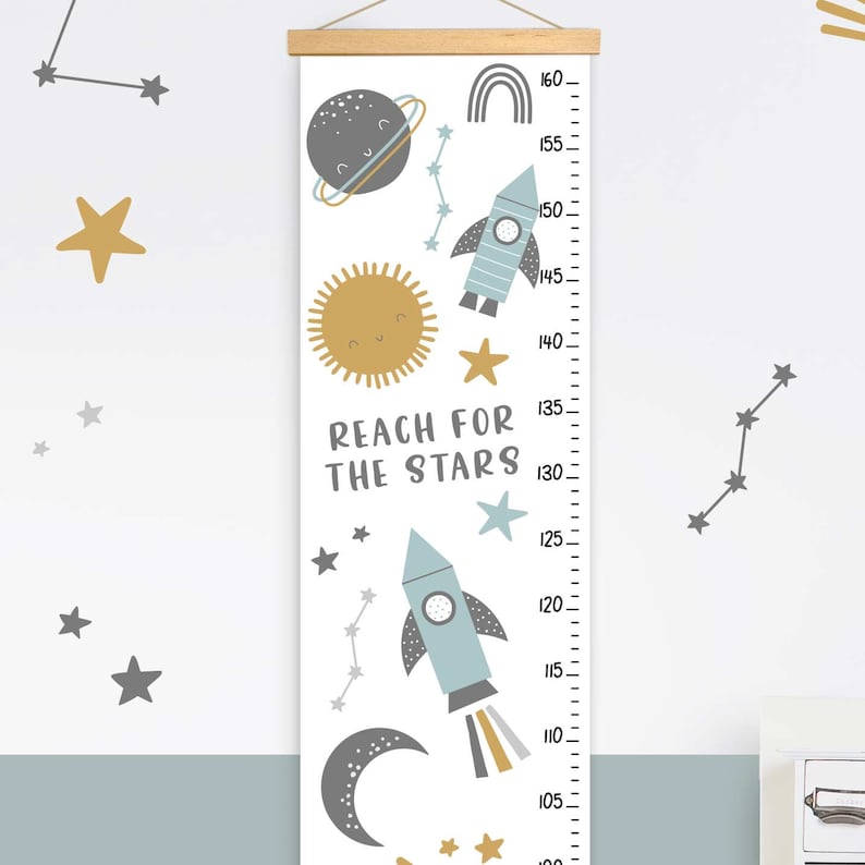 space growth chart, rocket height char for kids, kids growth chart, nursery decor sapce theme, canvas height chart, kids height measurement