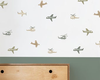 Calcomanías de pared de aviones, calcomanías de pared de tela reutilizables extraíbles de acuarela, calcomanías de habitación para niños, palos de pared para niños de estilo antiguo