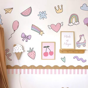 Big Doodle wall decals, Skates Rainbows hearts, Pop colorful wall stickers, Fabric wall stickes, kids drawings wall decals