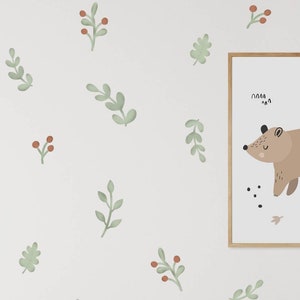 Decalcomanie da muro con foglie, decalcomanie da muro in tessuto rimovibile ad acquerello, decorazioni murali, adesivi murali per bambini, decalcomanie ppel e stick, decorazioni per la scuola materna, camera dei bambini