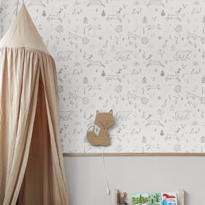 Woodland wallpaper for half wall, Neutral wallpaper for kids room, peel and stick wallpapaer, removable wallpaper, Woodland nursery decor