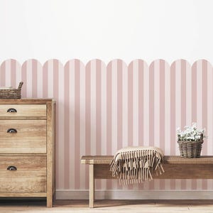 Scalloped Wallpaper stripes pink, peel and stick wallpapaer, vintage style wallpaper, nursery decor,