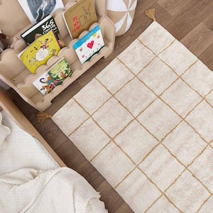 GRID Beige cream , cotton rug, rug for kids room, cream carpet, decor,  room accessories, nursery rug, cotton carpet