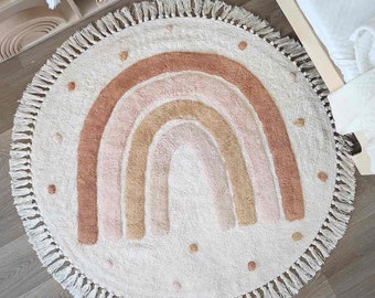 Rainbow rug, pink and brown tones rainbow cotton rug, rug for kids room, rainbow carpet, rainbows decor, nursery rug, Kids rugs