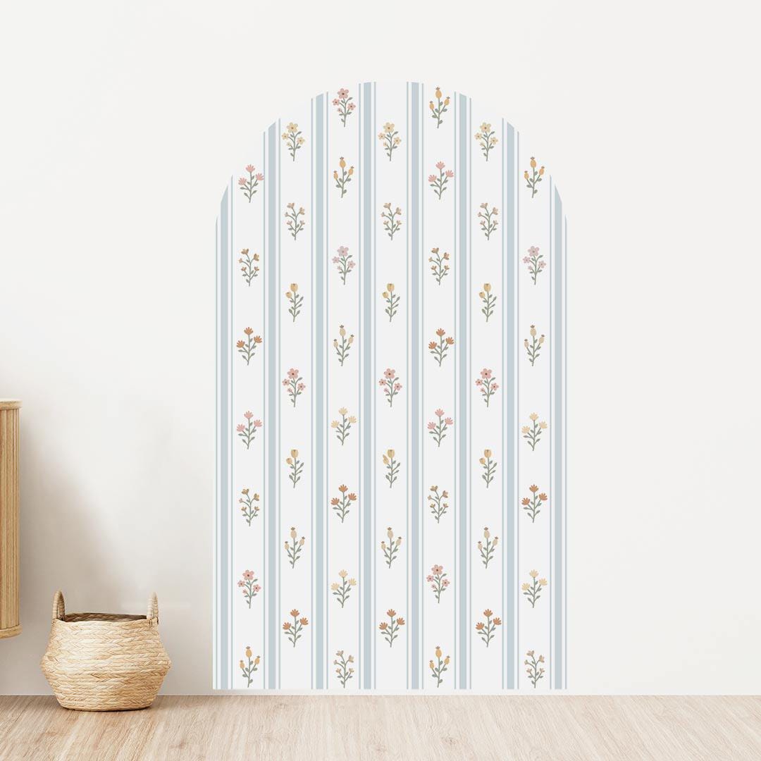 Stiped Floral arch decal, Arch wall sticker, wall decals for kids room, removable wall sickers,floral wallpaper, arch shaped sticker