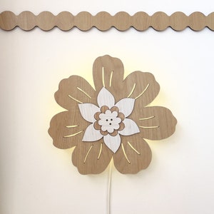 Abajur infantil em formato de flor, abajur de madeira, decoração com tema boho, luz noturna infantil, presente de aniversário para crianças, luminária infantil, decoração para quarto de bebê