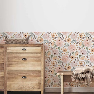 Carta da parati con fiori, carta da parati staccabile e adesiva, carta da parati rimovibile in tessuto, carta da parati floreale, decorazioni per la cameretta dei bambini, fiori per decorazioni murali
