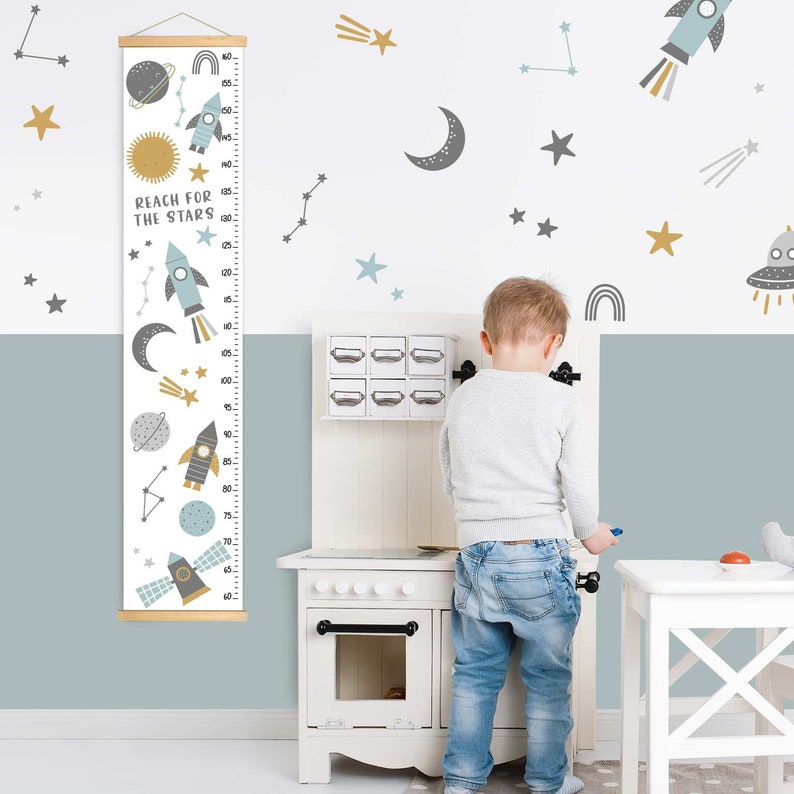 space growth chart, rocket height char for kids, kids growth chart, nursery decor sapce theme, canvas height chart, kids height measurement