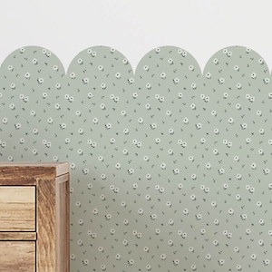 Scallop Floral Wallpaper, Girl wallpaper, Peel and stick wallpapaer, fabric removable wallpaper, flowers wallpaper, kids wallpaper turquoise