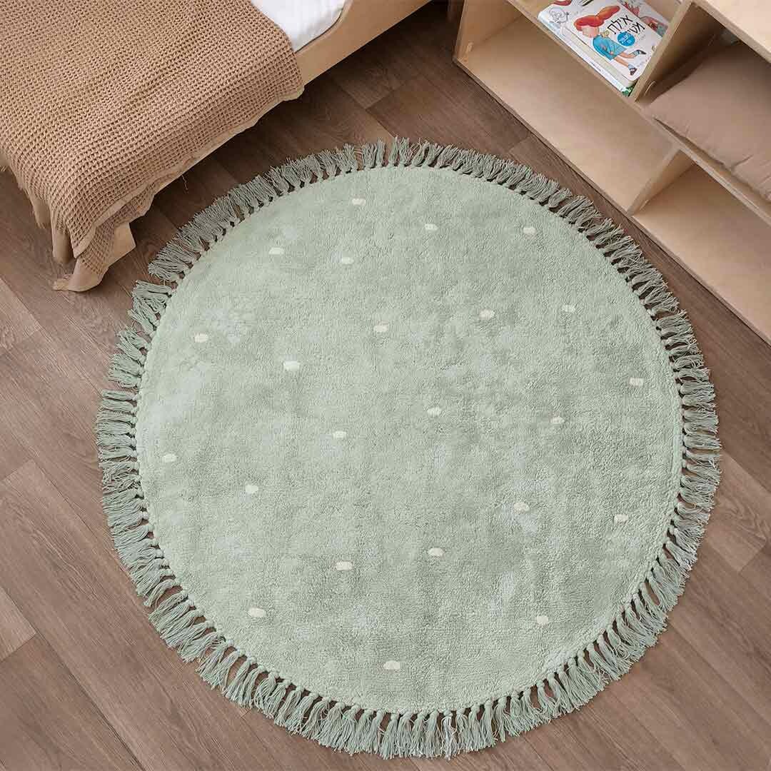 GREEN LUCY With Dots Cotton Rug, Rug for Kids Room, Round Carpet, Kids ...