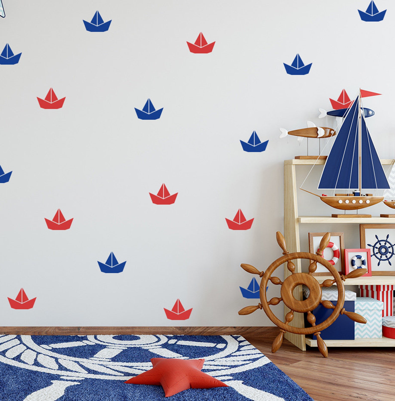 Paper Boat Wall Decals Nautical Wall Decals Sailboat Decals Etsy
