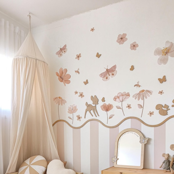Flowers and Butterflies wall decals, whimsical wall decals, wildflowers wall stickers, butterflies stickers, nusery decals