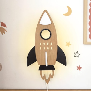 Rocket lamp wooden, Outer space lamp, wooden night lamp, kids Night Light, Space decor, nursery decor, shaped night lamp, Outer space deco