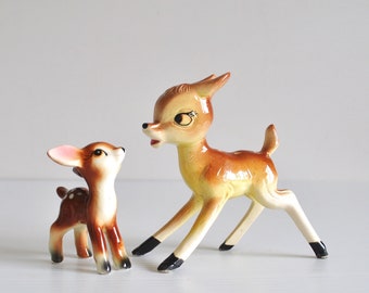 Vintage Ceramic BAMBI Deer Figurines | Ornaments | 1960s era | Kitsch | Kitschy | Made in Japan | Eclectic Home Decor | Bambi Figurines
