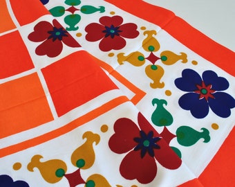 Vintage Retro Orange Floral Tablecloth | 125cm x 125cm | 1960s-1970s era | Unused Condition | Mid Century Home Decor | Tablecloths