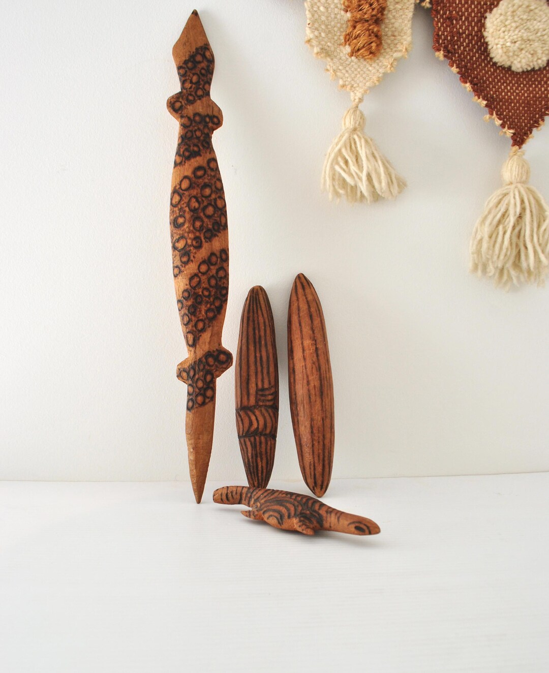 Aboriginal Handcrafted Wooden Objects X 4 | Clapping Sticks | Spear ...