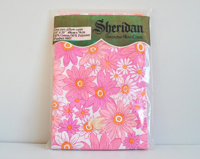 Vintage Retro Sheridan BAMBOLI Pink Floral Pillowcases 1970s Era New