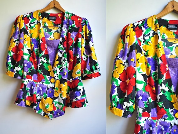 Gorgeous 1980s Floral Peplum Blouse by CASADEI | P