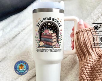 Book Lover Tumbler 40 oz: Floral Vintage Books, Feminist Reader Gift