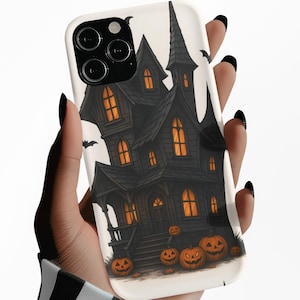 Haunted House Halloween Phone Case: Spooky Gothic Cottage, Bats & Pumpkins