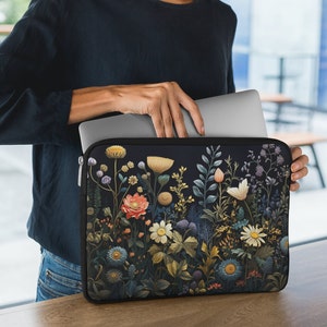 Dark Cottagecore Laptop Sleeve Stylish & Protective Elegant Case for 12", 13", 15" Notebooks, MacBook Air iPad Bag with Soft Fleece Lining