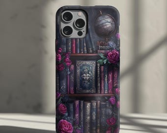 Funda para teléfono con estantería floral gótica: regalo para un ratón de biblioteca de Dark Academia