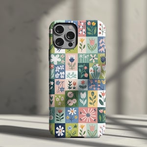 Patchwork Garden Tile Floral Phone Case, Cottagecore Grandma Chic Aesthetic | Spring Boho | iPhone 15 14 13 12 | Samsung Galaxy S24 S23