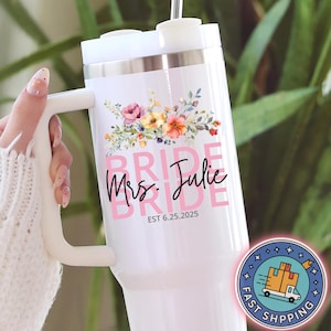 Personalized Bride Tumbler 40 oz, Custom Mrs Tumbler with Name & Date, Bridal Shower Gift, Engagement Gift, Wedding Day Gift for Bride-to-Be