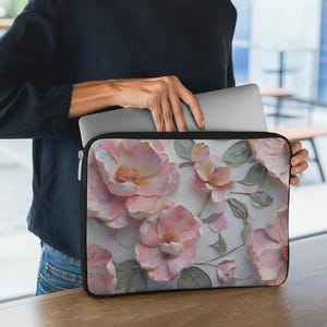 3D Floral Laptop Sleeve: Pink Peony Protective Case