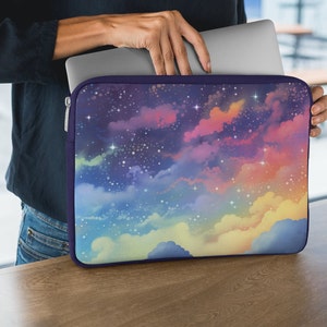 Pastel Anime Space Laptop Sleeve Majestic Starry Galaxy, Elegant Case for 12", 13", 15" Notebooks, MacBook Air - iPad Soft Fleece Lining