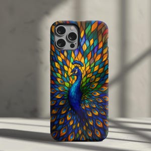 Peacock Stained Glass Phone Case – Vibrant Colorful Art Case for iPhone & Samsung | Elegant Bird Design Gift for Nature Lovers