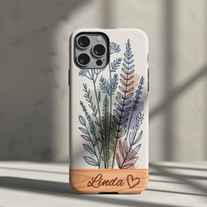 Custom Floral Name Phone Case: Wildflower Wood Accent - Tough or Slim