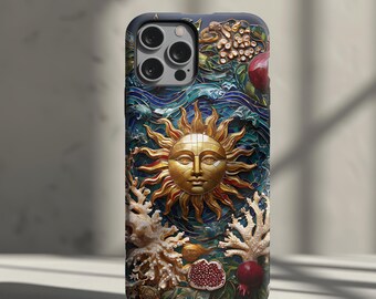 Golden Sun Mosaic Phone Case - Colorful Celestial Ocean Aesthetic For iPhone 16 15 14 13 12 11 Pro Max 8 Plus X, Samsung Galaxy S23 S22