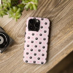 Coquette Phone Case Protective, iPhone 16 15 Plus 14 Pro Max 12 13 Mini 11 Pro Galaxy S24 Black Cat Bows Pink Girly Cute Trendy Aesthetic