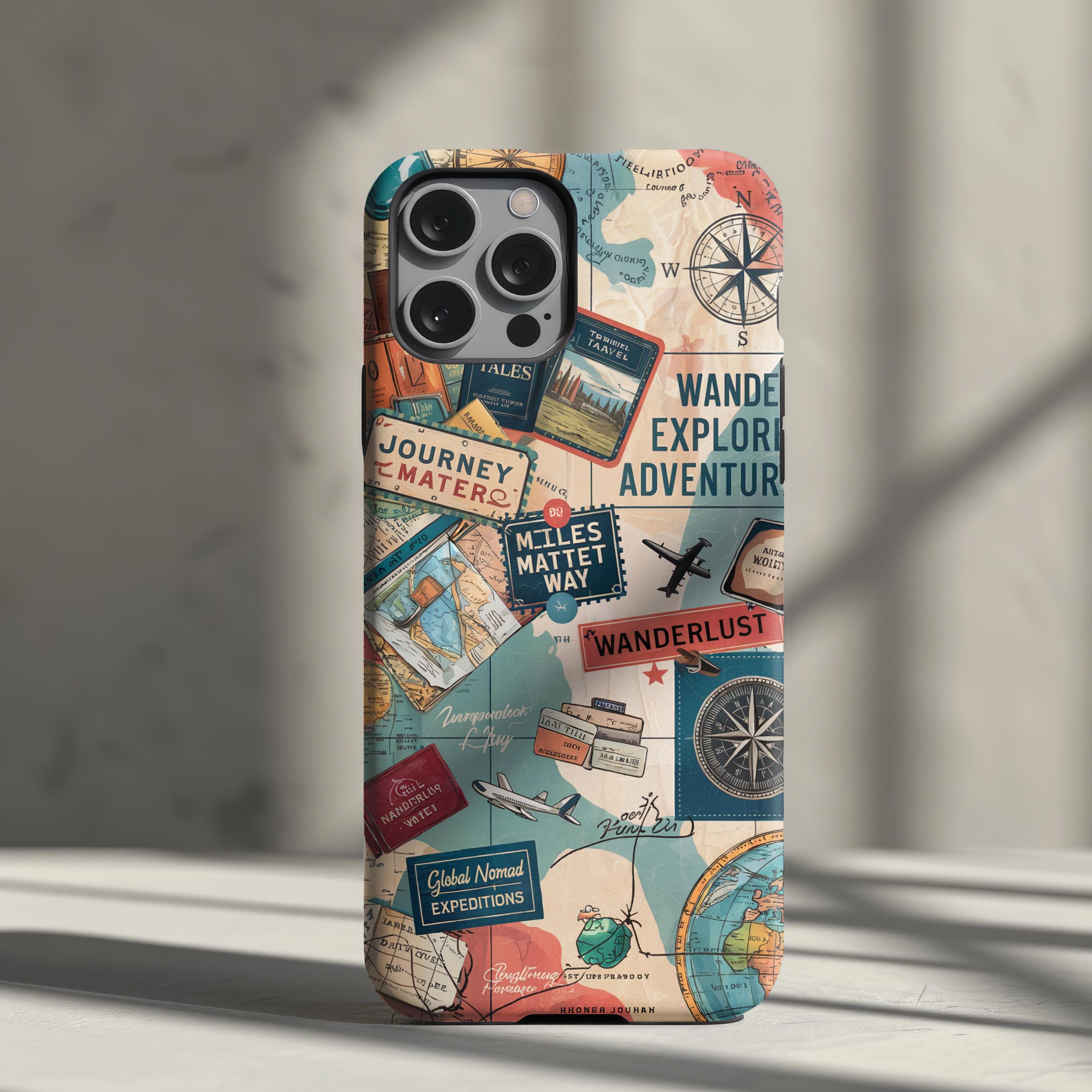 Wanderlust Phone Case, Adventure Traveler Decor, Vintage Map Design, Ideal Gift for Explorers, Road Trip Accessory for iPhone & Samsung