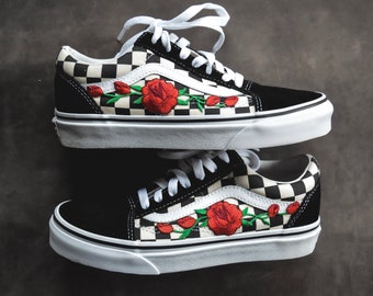 white vans with roses